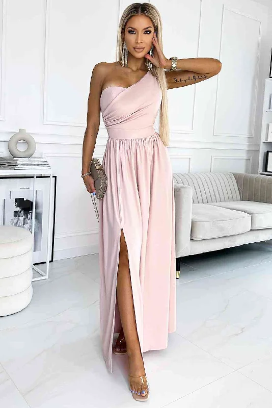 One-Shoulder Slit Maxi Dress Trendy Floral Print Maxi Dress