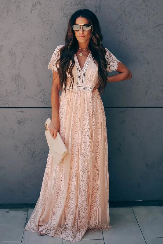 KaleaBoutique Beautiful Pink Fill Your Heart Lace Maxi Dress Fashionable High-Waist Maxi Dress