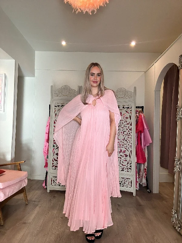 River Island Pink Pleated Cape Maxi Dress Comfortable Fit-and-Flare Maxi Dress