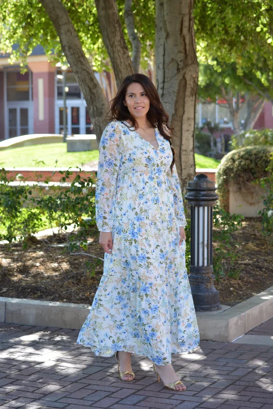 Selena Ivory Floral Maxi Dress Fashionable Faux Wrap Maxi Dress