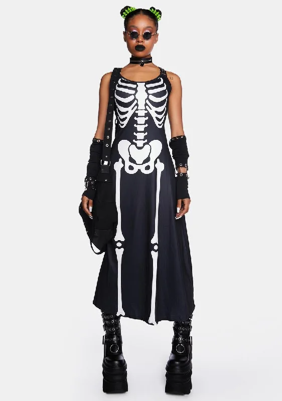 Skeleton Magic Maxi Dress Comfortable Maxi Dress with Belt