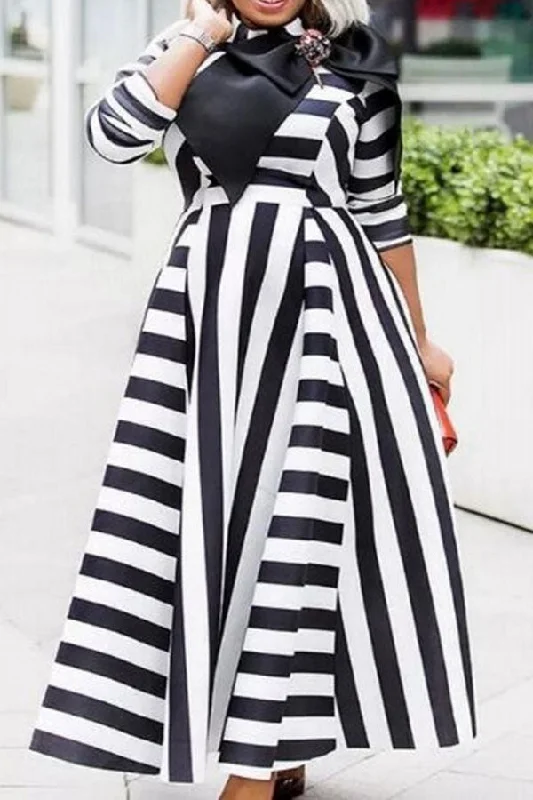 Striped Classic Bowknot Maxi Dress Fashionable Faux Wrap Maxi Dress