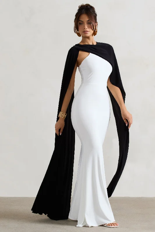 Vianna | White Strapless Maxi Dress With Black Cape Comfortable Bohemian Maxi Dress