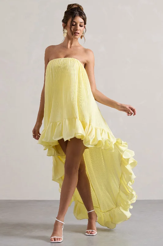 Whistler | Lemon Chiffon Bandeau High-Low Ruffled Maxi Dress Classic V-Neck Maxi Dress