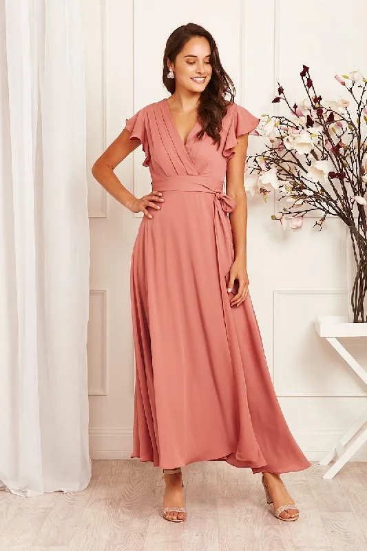 Wynter Maxi Dress in Dusty Rose Chiffon Comfortable Maxi Dress with Sleeves