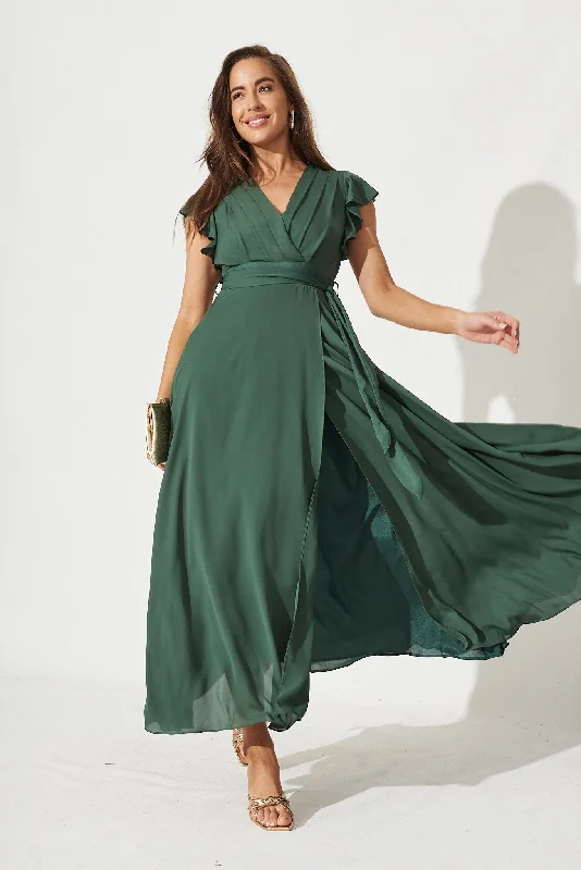 Wynter Maxi Dress in Green Chiffon Trendy Printed Maxi Dress