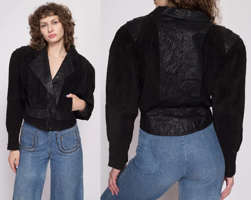 80s Black Leather Cropped Moto Jacket - Medium Rayon Jacket Velvet Jacket Corduroy Jacket