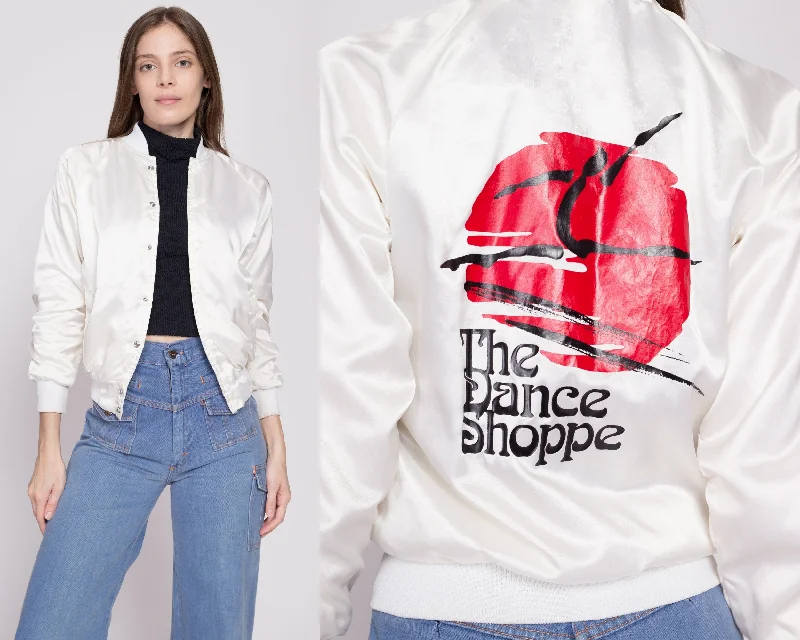 80s The Dance Shoppe Cropped Satin Varsity Jacket - Petite XS Corduroy Jacket Velvet Jacket Brocade Jacket