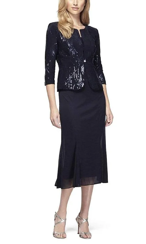 Alex Evenings - 196267 Chiffon Dress with Sequin Embellished Jacket Zip Front Button Front Snap Front