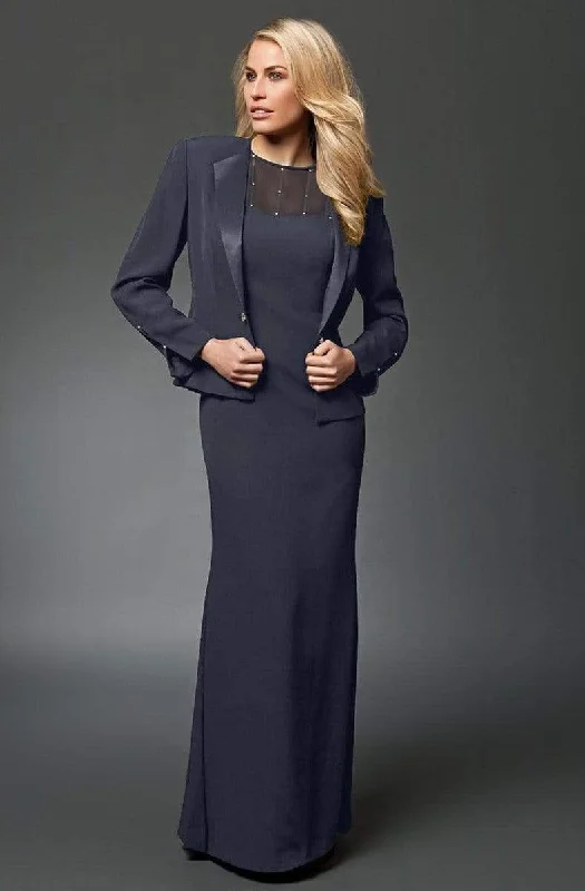 Alexander by Daymor - 702105 Classy Sheer Beaded Sheath Dress With Jacket Toggled Jacket Drawstring Jacket Belted Jacket