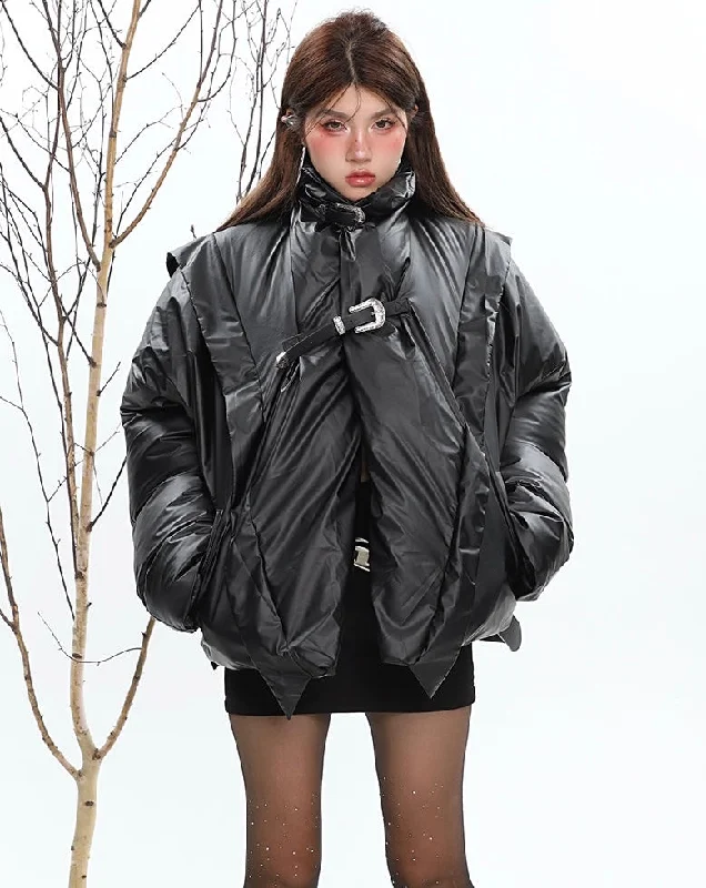 Ashlynn Windproof Solid Color Black Belt Buckle Long Sleeve Puff Jacket Mesh Jacket Canvas Jacket Denim Jacket