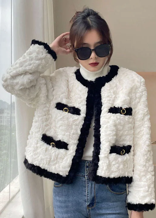 Boho White O-Neck thick Faux Fur Jackets Winter Oversized Jacket Tailored Jacket Straight Jacket