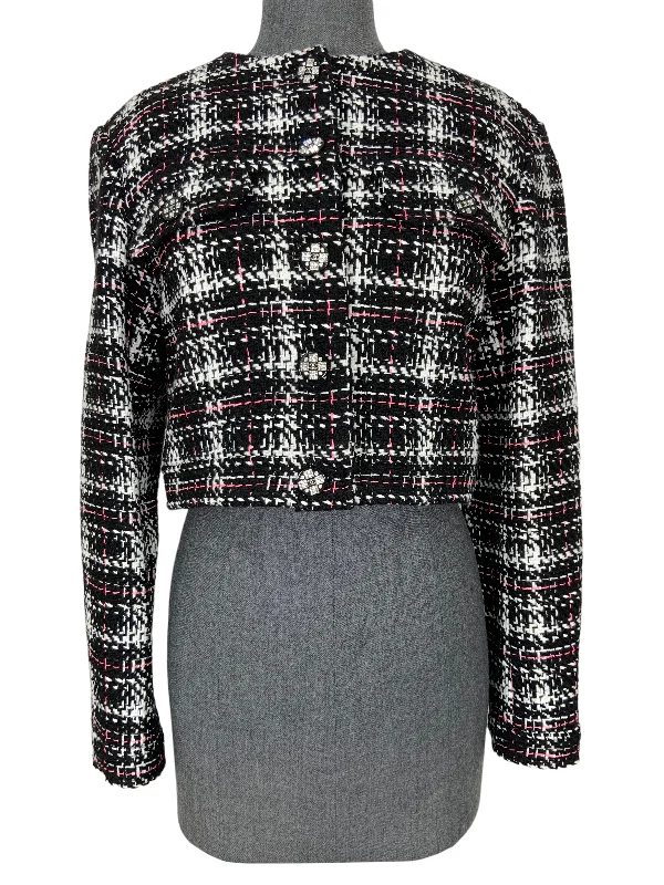 CHANEL Tweed Cropped Jacket Size M NEW Front Pockets Side Pockets Patch Pockets