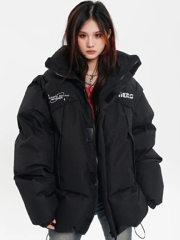 Joelle Solid Color Long Detachable Sleeves Zip Up Turtleneck Puffer Jacket Toggled Jacket Drawstring Jacket Belted Jacket