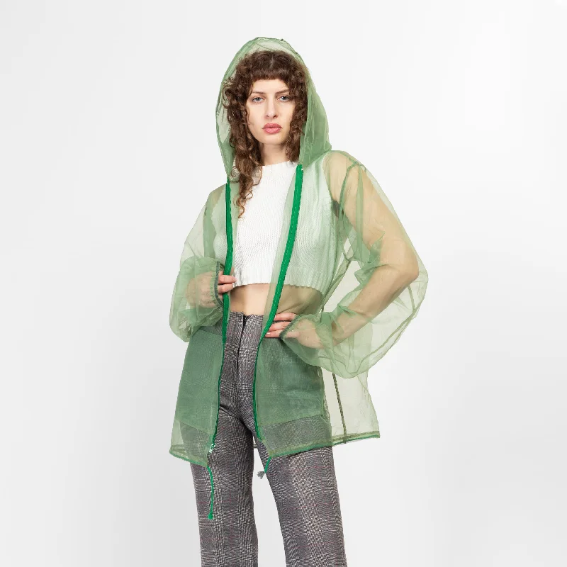 Med-XL 80s Sheer Green Mesh Hooded Jacket Faux Fur Jacket Real Fur Jacket Shearling Jacket