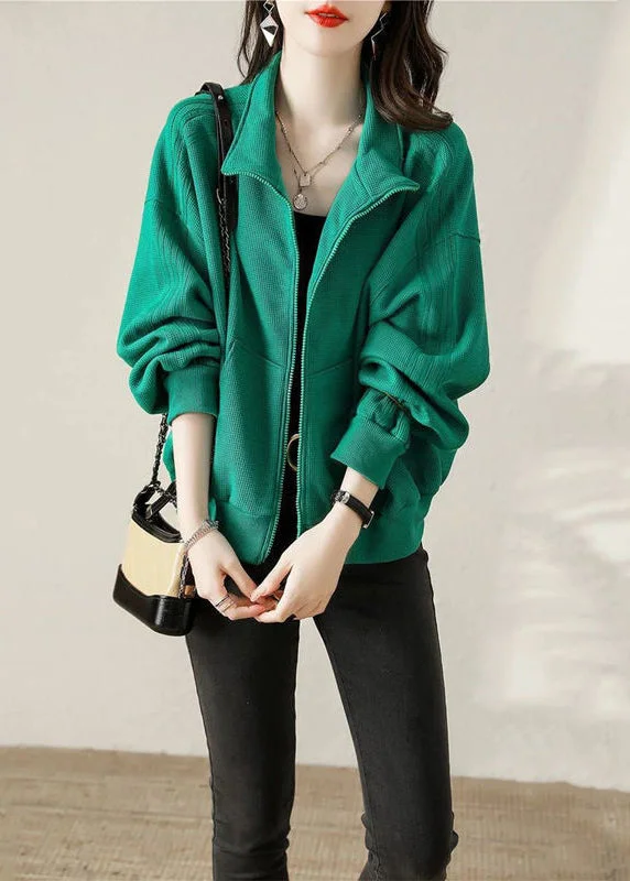 Modern Green Oversized Pockets Cotton Jacket Fall Snapped Jacket Toggled Jacket Drawstring Jacket