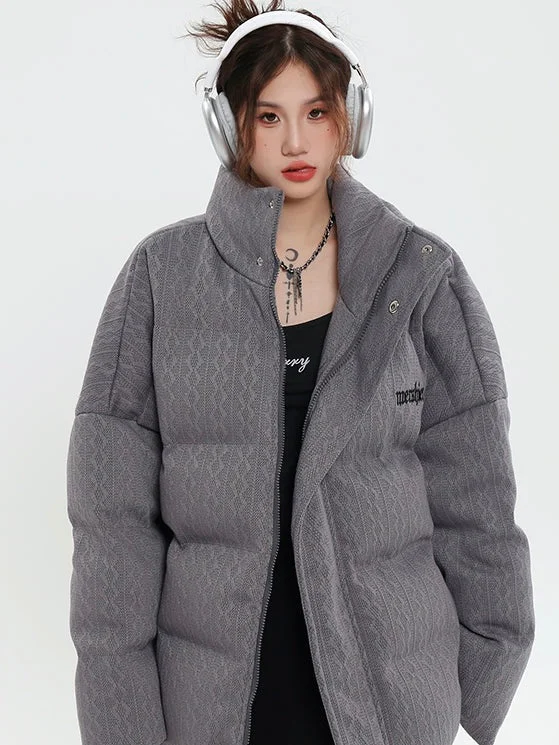 Nissa Thick Stand-Up Collar Letter Embroidered Cotton Long Sleeve Zip Up Jacket Herringbone Jacket Checkered Jacket Solid Jacket