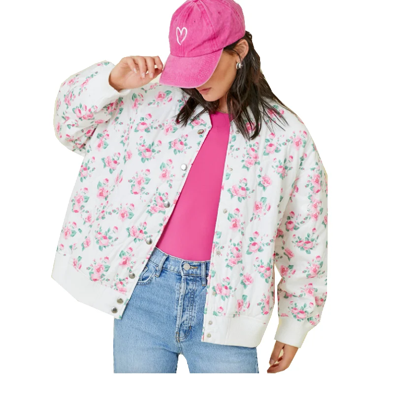 Oversized Floral Quilted Bomber Jacket Denim Jacket Leather Jacket Suede Jacket