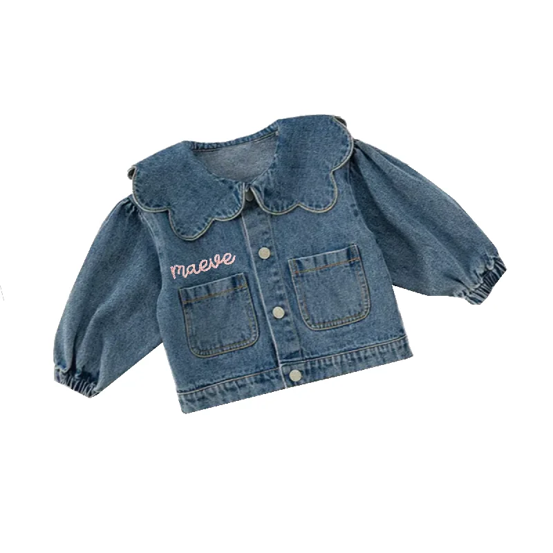 Personalized Girls Scallop Collar Denim Jacket Appliqued Jacket Beaded Jacket Sequined Jacket