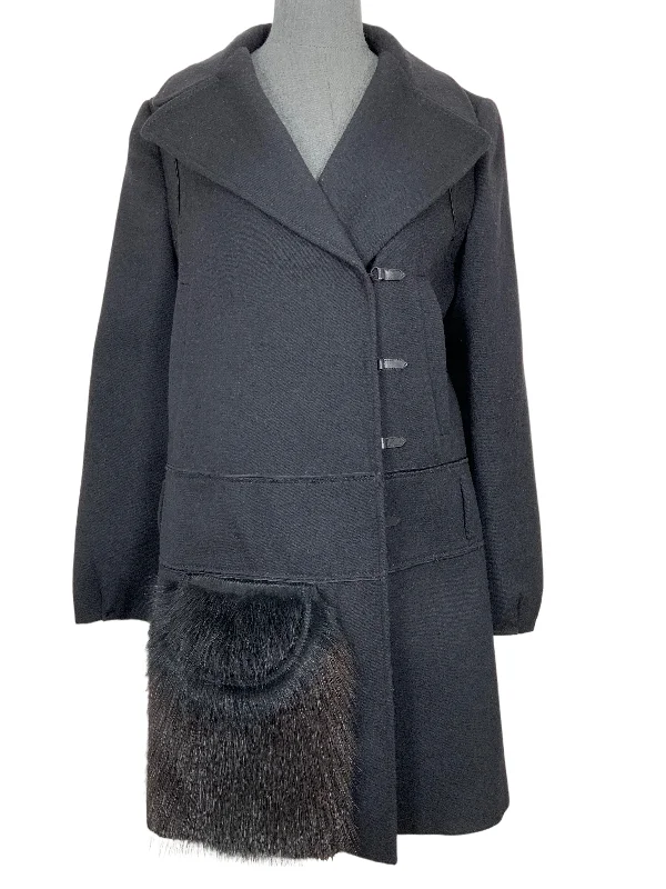 PRADA Asymmetrical Wool Jacket with Fur Pocket Size M Satin Fabric Silk Fabric Chiffon Fabric