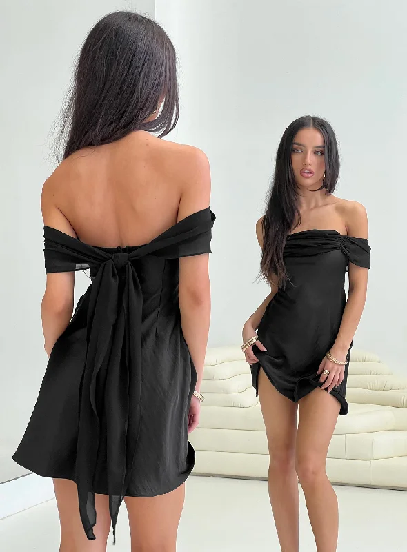 Adoration Mini Dress Black Petite Fashionable Mini Dress with Frills