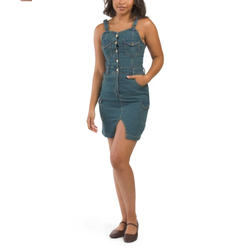 BEBE Women's Sleeveless Button Front Denim Mini Dress Elegant Floral-Print Mini Dress