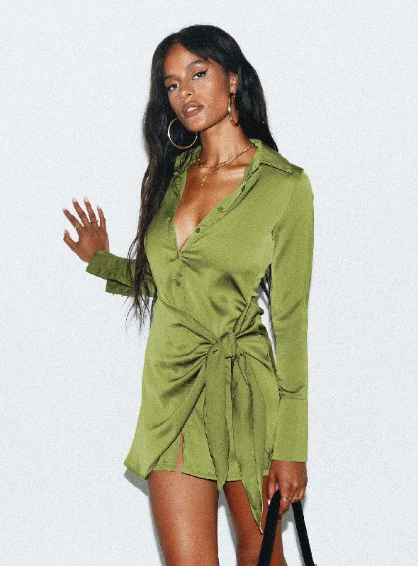 Bodeni Long Sleeve Mini Dress Green Fashionable Lace Mini Dress