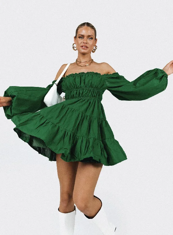 Ceara Long Sleeve Mini Dress Green Elegant Velvet Mini Dress