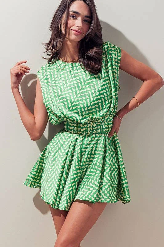 Green Belted Waist Mini Dress Cozy Cowl Neck Mini Dress