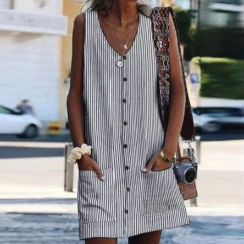 Chic Striped Sleeveless Mini Dress Cozy Ruched Mini Dress