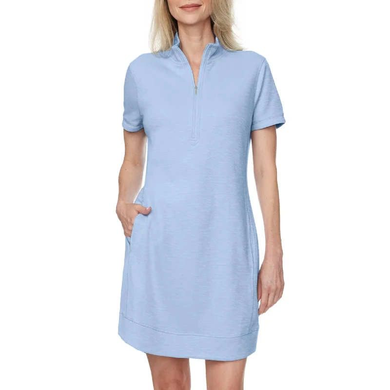 Legendary Outfitters Women's Cotton Blend Quarter Zip Casual Mini Dress Comfortable Smocked Mini Dress