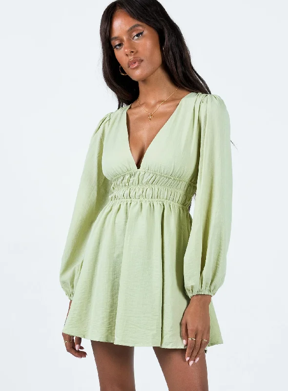 Marsia Long Sleeve Mini Dress Sage Classic Black Mini Dress