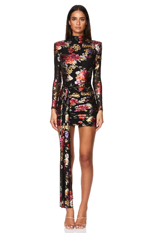 Nookie Electric Floral Long Sleeve Mini Dress - Floral Chic Puff Sleeve Mini Dress