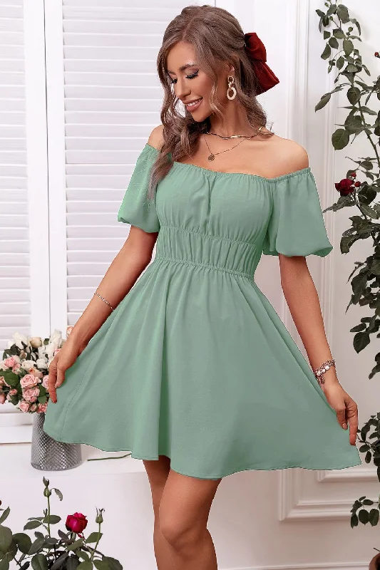 Off-Shoulder A-Line Mini Dress Elegant Lace-Up Mini Dress