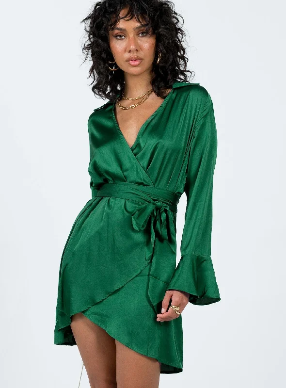 Spiers Wrap Mini Dress Green Elegant Vintage Mini Dress