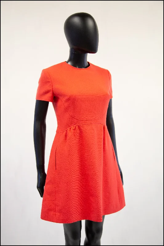 Vintage 1960s Coral Red Wool Mini Dress Elegant Mini Dress with Pleats