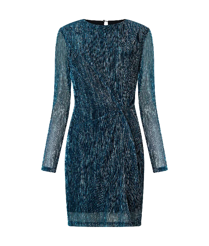 Tamy Lurex Long Sleeve Fitted Mini Dress - Blue Classic Solid Mini Dress