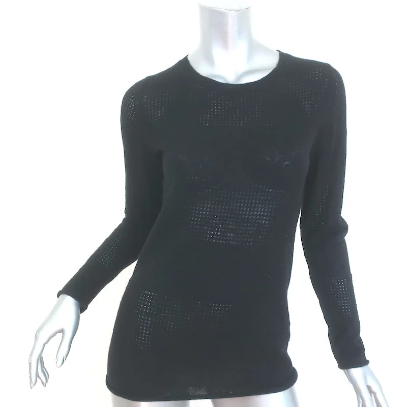 360 Sweater Cashmere Perforated Knit Sweater Black Size Small Crewneck Pullover Zippered Buttoned Snapped