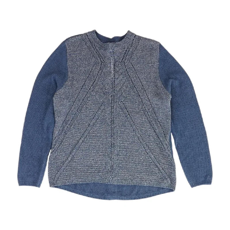 Blue Solid Crewneck Sweater High Neck Crew Neck V-Neck