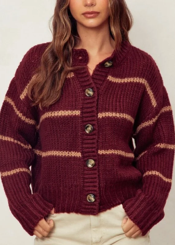 Bordeaux Stripe Sweater Spandex Rayon Corduroy