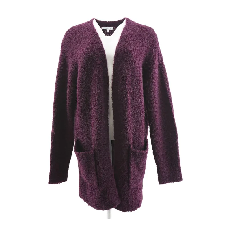 Burgundy Solid Cardigan Sweater Open Front Closed Front Wrap Front