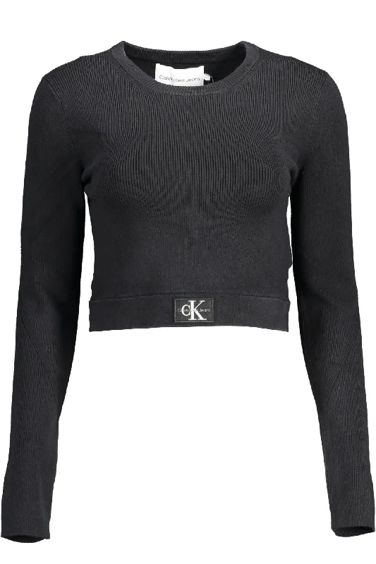 Calvin Klein Black Lyocell Women Sweater Chenille Fabric Brocade Fabric Lace Fabric