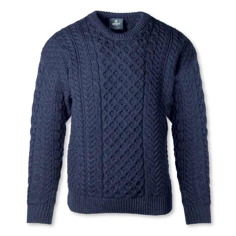 Aran Knit Crewneck Sweater- Navy Tailored Straight A-Line