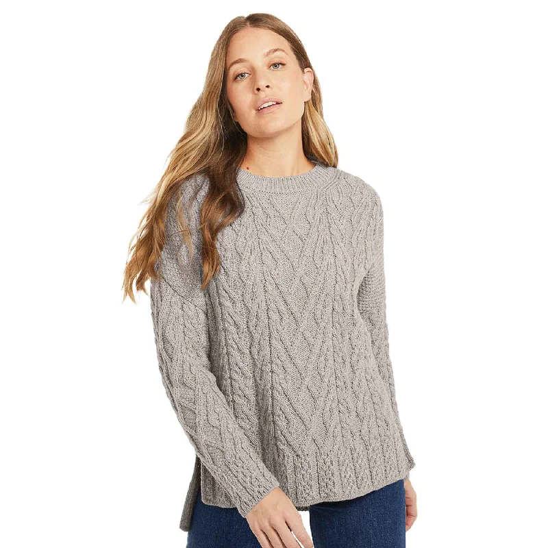 Aran Knit Vented Trellis Sweater- Oatmeal Stylish Fashionable Trendy