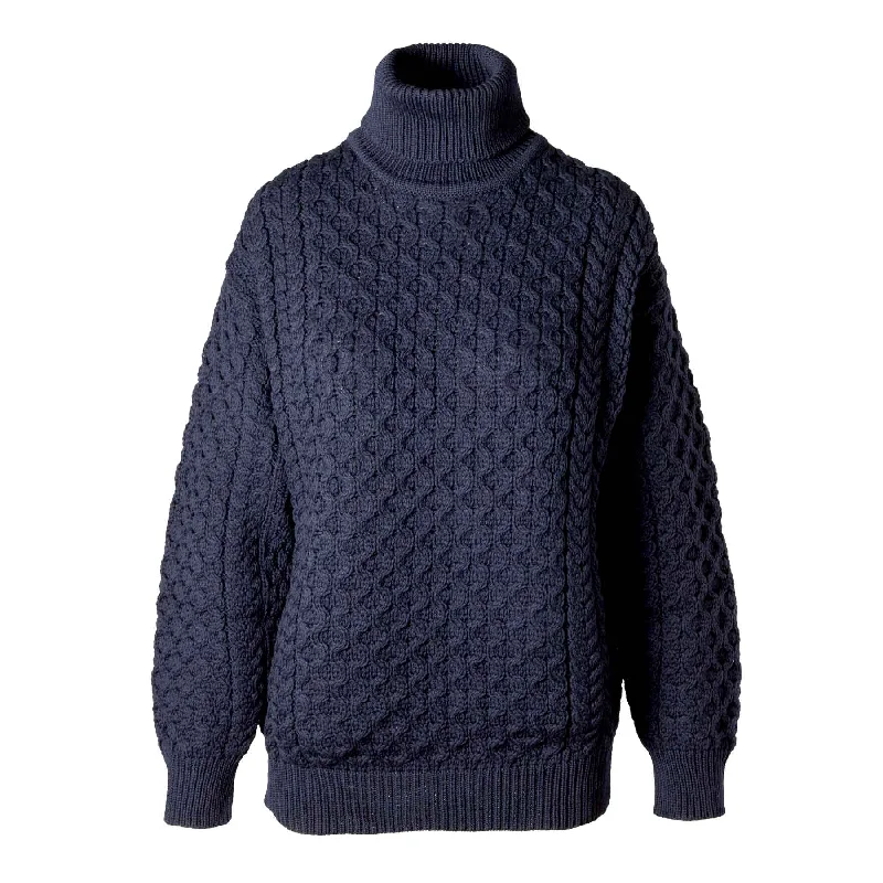 Carrick Unisex Turtleneck Sweater - Navy Glossy Satin Silk