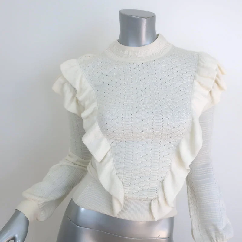 Chloe Ruffle Sweater Vanilla Wool Pointelle Knit Size Small Modern Contemporary Chic