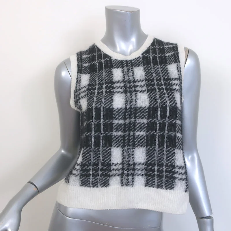 Christian Dior Check'n'Dior Sleeveless Sweater Black/Cream Mohair Size US 6 Neon Metallic Matte