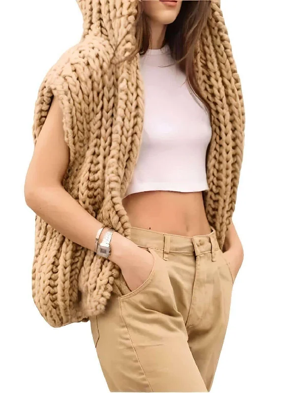 Chunky Knit Hooded Sweater Vest For Women Machine Wash Dry Clean Hand Wash