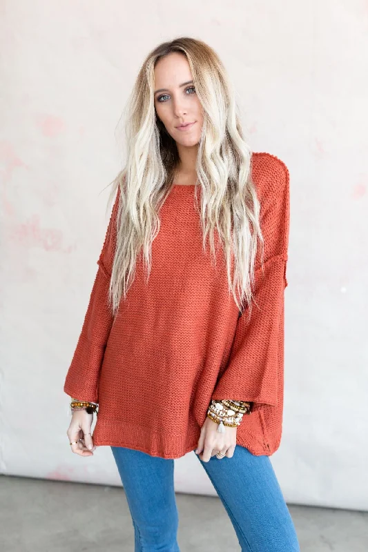 Crisp Air Sweater - Rust Chenille Brocade Lace