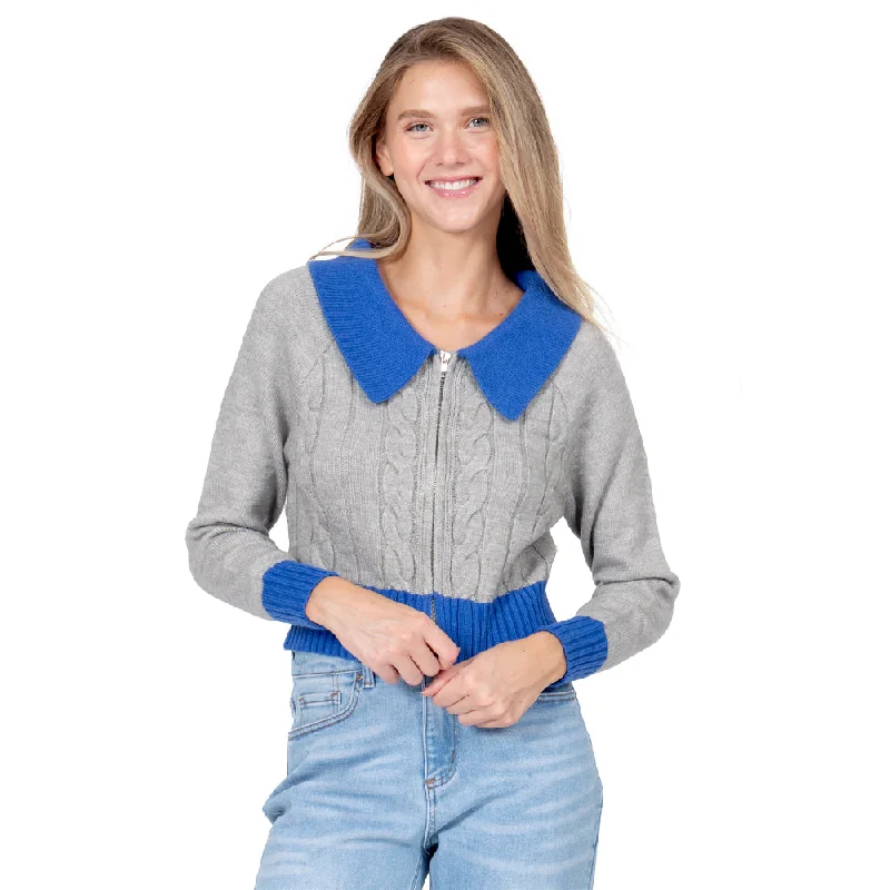 SWEATER PARA MUJER KNIT WHIT NECK IN CONTRAST & ZIPPER FOREVER 21 Zippered Front Buttoned Front Snap Front